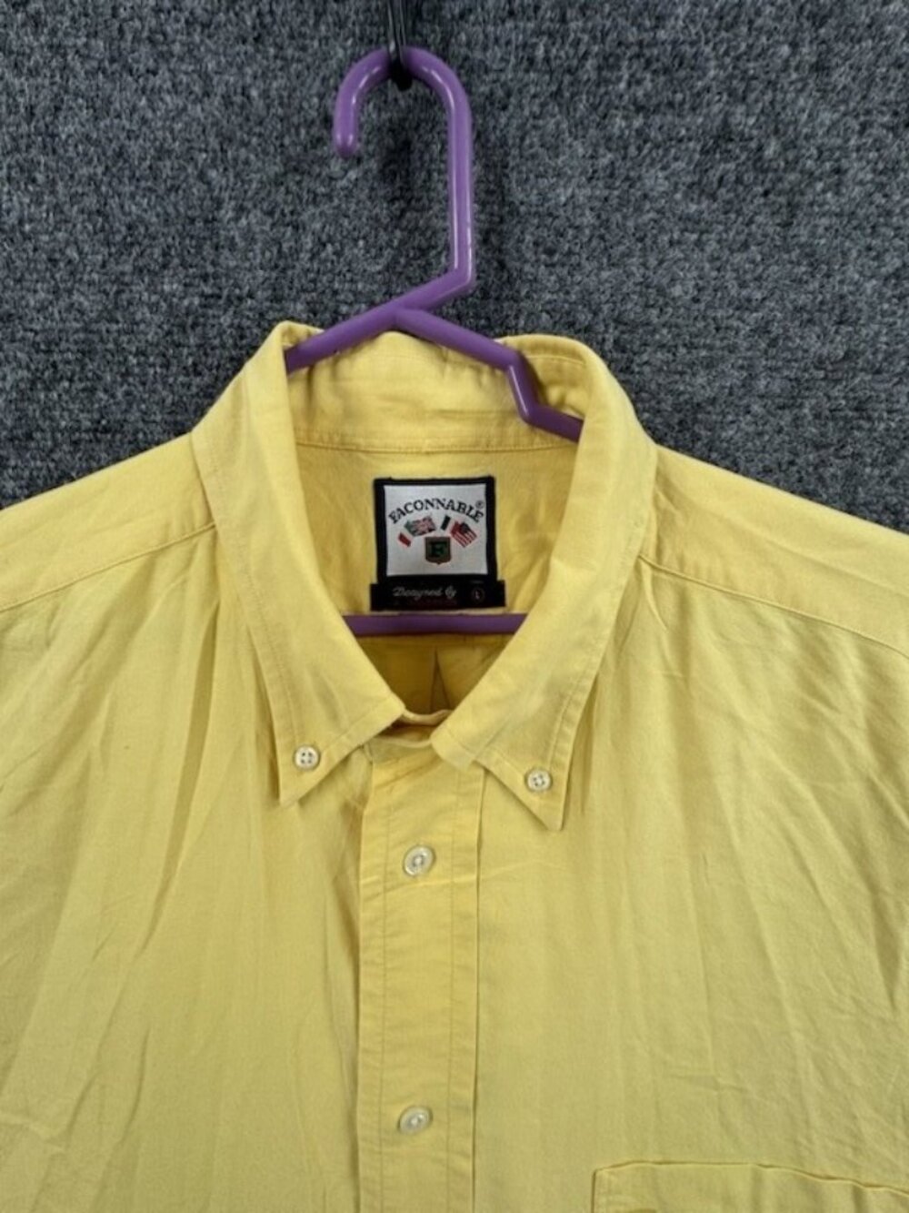 Faconnable Oxford Button-Down Short Sleeve Large Yellow Mens Pocket French Shirt